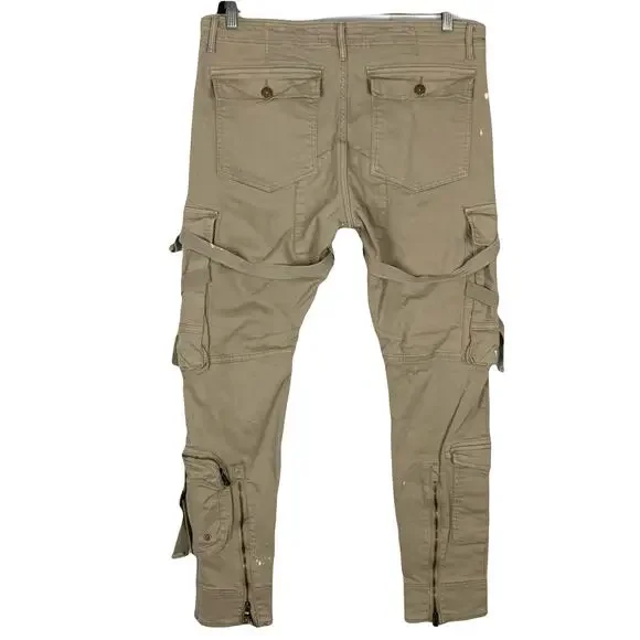 JORDAN CRAIG Pants Men 36/32 Cargo Bondage-Straps Acid-Splatter Tan Fitted”Ross”